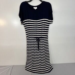 Soma WKND Navy White Striped Drawstring Waist T-Shirt Midi Dress Womens Small